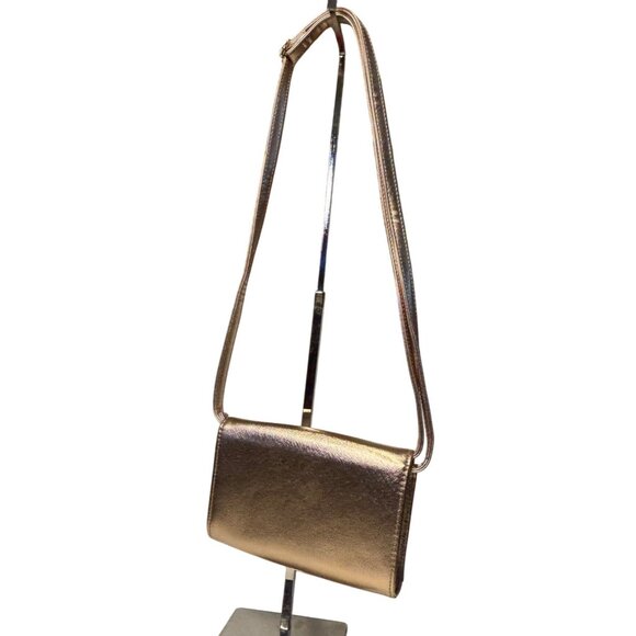 Gold Metallic Crossbody Bag With Bow Detail Adjustable Strap - Picture 3 of 11